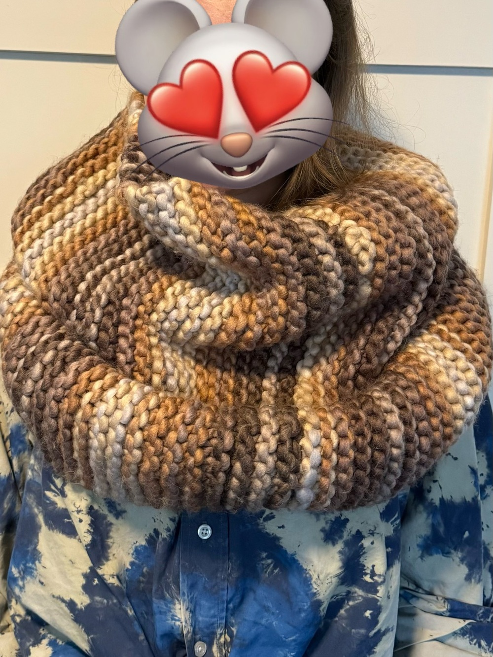 Wool Cozy Chunky Knit Infinity Scarf - Brown Multi